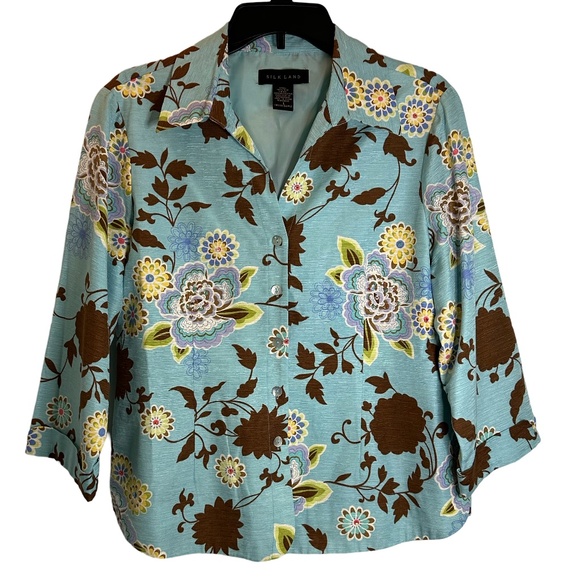 Silk Land Large Embellished Silk Blouse/Jacket with 3/4‎ length sleeves  V neck - Picture 1 of 6